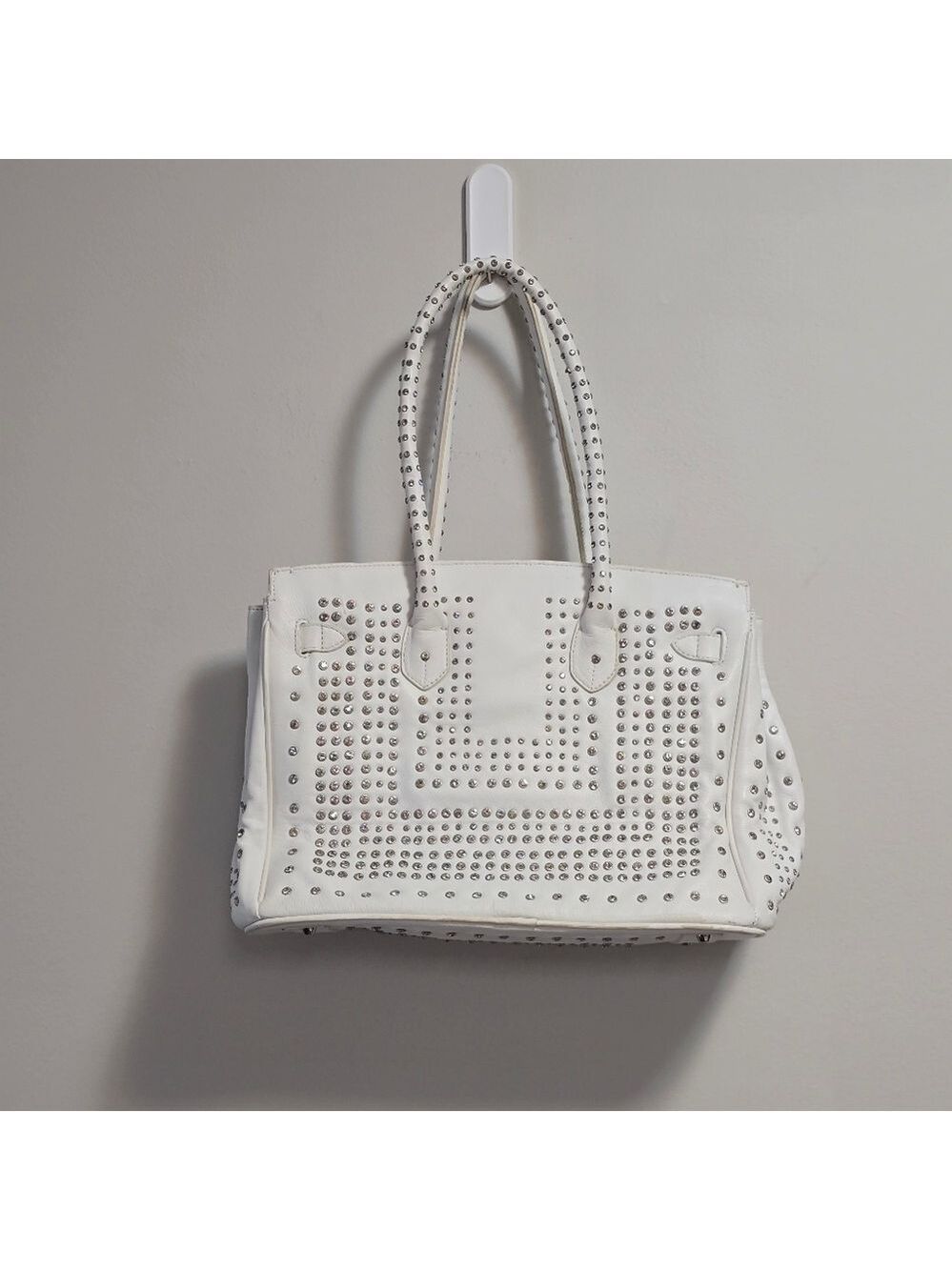 Vintage CNKW with Rhinstones Studded Leather White Handbag